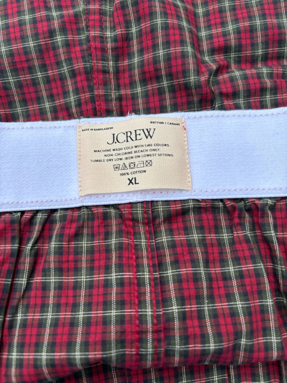 J. Crew Red and Green Plaid Woven Boxer Shorts 💯 cotton